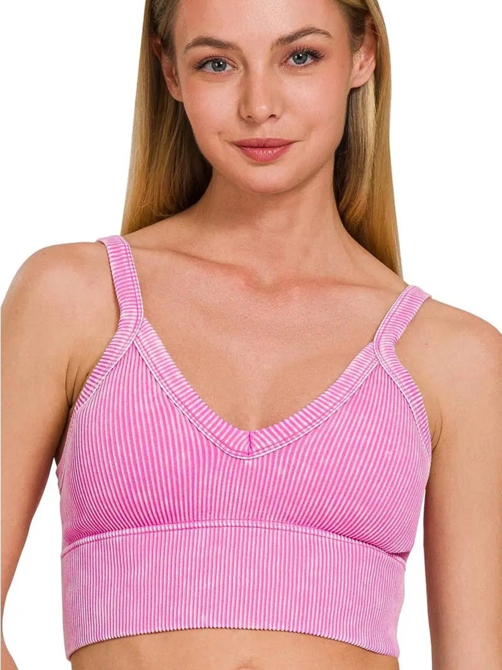 NWT Zenana Padded Ribbed Seamless V-Neck Crop Bra Top Size L/XL